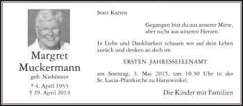 Traueranzeige von Margret Muckermann von Die Glocke