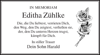 Traueranzeige von Editha Zühlke von Die Glocke