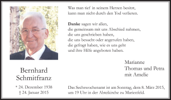 Traueranzeige von Bernhard Schmitfranz von Die Glocke
