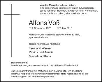 Traueranzeige von Alfons Voß von Die Glocke