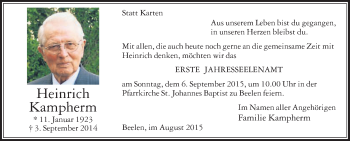 Traueranzeige von Heinrich Kampherm von Die Glocke