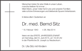 Traueranzeige von Bernd Sitz von Die Glocke