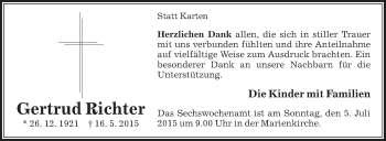 Traueranzeige von Gertrud Richter von Die Glocke