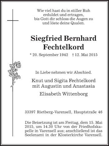 Traueranzeige von Siegfried Bernhard Fechtelkord von Die Glocke