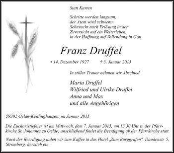 Traueranzeige von Franz Druffel von Die Glocke