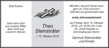 Traueranzeige von Theo Steinsträter von Die Glocke