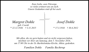 Traueranzeige von Margret und Josef Dohle von Die Glocke