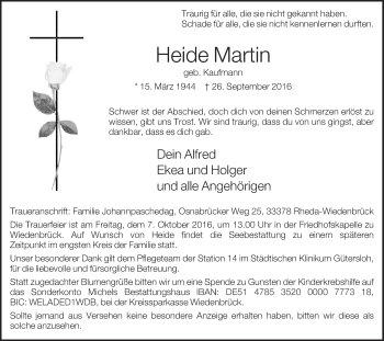 Traueranzeige von Heide Martin von Die Glocke