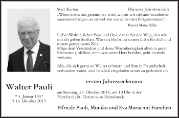 Traueranzeige von Walter Pauli von Die Glocke