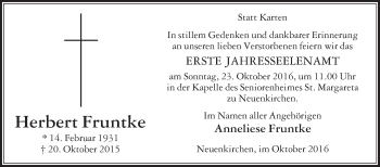 Traueranzeige von Herbert Fruntke von Die Glocke