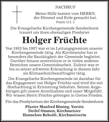 Traueranzeige von Holger Früchte von Die Glocke