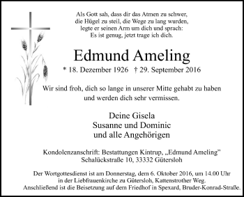 Traueranzeige von Edmund Ameling von Die Glocke