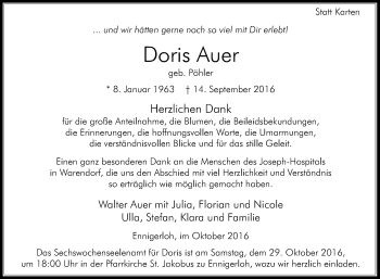 Traueranzeige von Doris Auer von Die Glocke