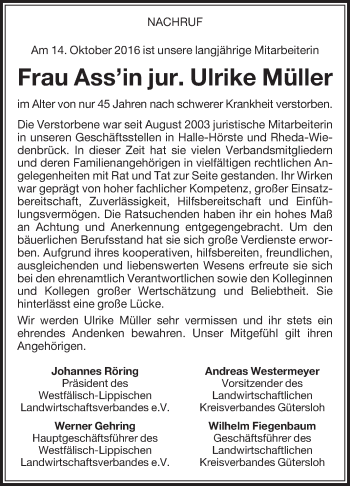 Traueranzeige von Ulrike Müller von Die Glocke