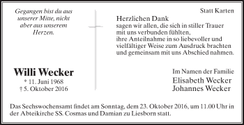 Traueranzeige von Willi Wecker von Die Glocke