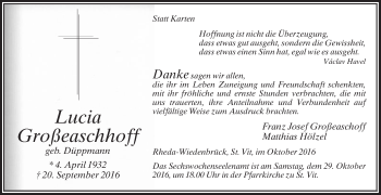 Traueranzeige von Lucia Großeaschhoff von Die Glocke