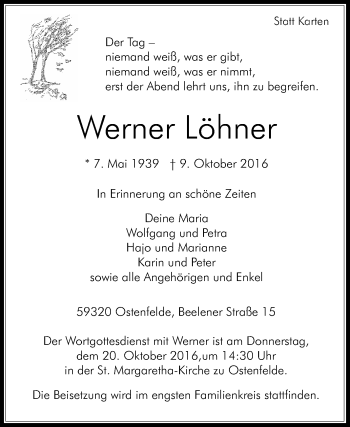 Traueranzeige von Werner Löhner von Die Glocke