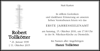 Traueranzeige von Robert Tollkötter von Die Glocke