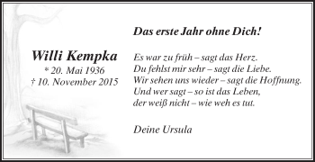 Traueranzeige von Willi Kempka von Die Glocke