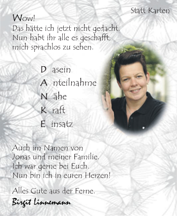 Traueranzeige von Birgit Linnemann von Die Glocke
