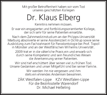 Traueranzeige von Klaus Elberg von Die Glocke