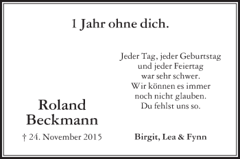 Traueranzeige von Roland Beckmann von Die Glocke