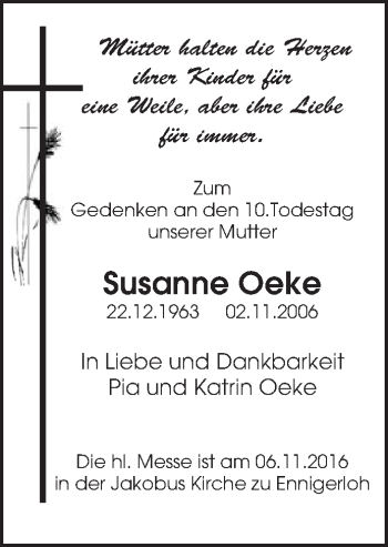 Traueranzeige von Susanne Oeke von Die Glocke