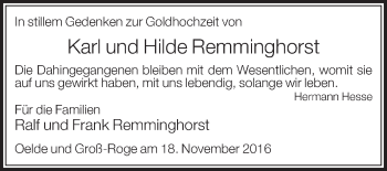 Traueranzeige von Karl und Hilde  Remminghorst von Die Glocke