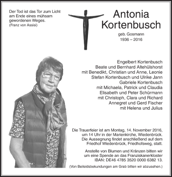 Traueranzeige von Antonia Kortenbusch von Die Glocke