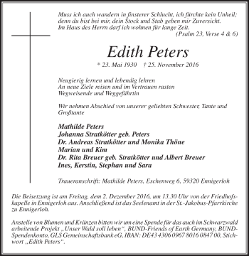 Traueranzeige von Edith Peters von Die Glocke