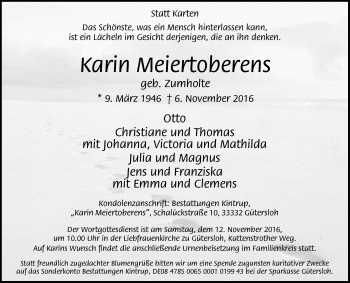 Traueranzeige von Karin Meiertoberens von Glocke Trauer