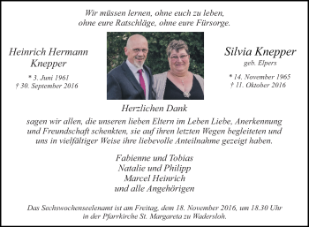 Traueranzeige von Heinrich Hermann und Silvia Knepper von Glocke Trauer