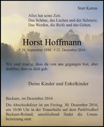 Traueranzeige von Horst Hoffmann von Die Glocke