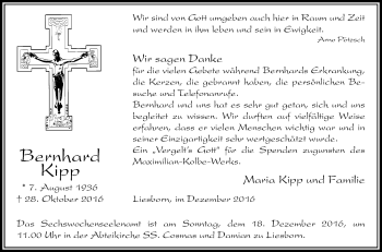 Traueranzeige von Bernhard Kipp von Die Glocke