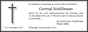 Traueranzeige von Gertrud Schöllmann von Die Glocke