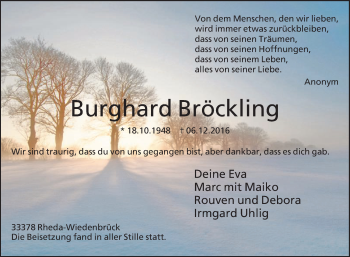 Traueranzeige von Burghard Bröckling von Die Glocke