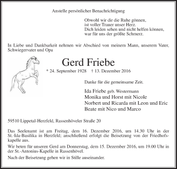 Traueranzeige von Gerd Friebe von Die Glocke