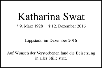 Traueranzeige von Katharina Swat von Die Glocke