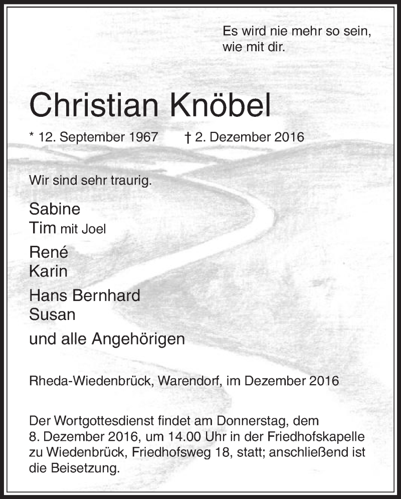  Traueranzeige für Christian Knöbel vom 06.12.2016 aus Die Glocke