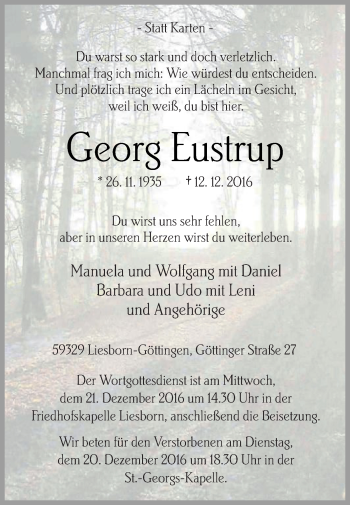 Traueranzeige von Georg Eustrup von Die Glocke