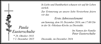 Traueranzeige von Paula Eusterschulte von Die Glocke