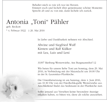 Traueranzeige von Antonia Pähler von Die Glocke