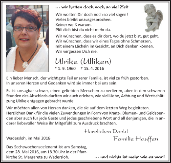Traueranzeige von Ulrike Hauffen von Die Glocke