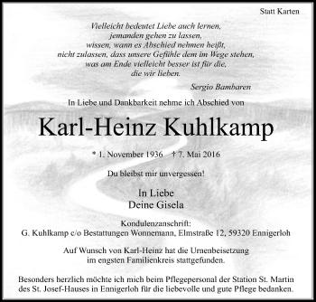 Traueranzeige von Karl-Heinz Kuhlkamp von Die Glocke
