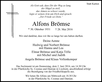 Traueranzeige von Alfons Brömse von Die Glocke