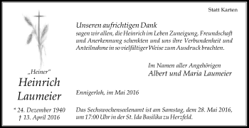 Traueranzeige von Heinrich Laumeier von Die Glocke