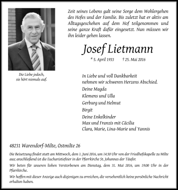 Traueranzeige von Josef Lietmann von Die Glocke