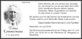 Traueranzeige von Franz Kammermann von Die Glocke