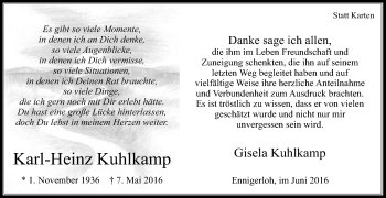 Traueranzeige von Karl-Heinz Kuhlkamp von Die Glocke
