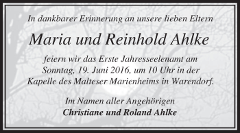 Traueranzeige von Maria und Reinhold Ahlke von Die Glocke